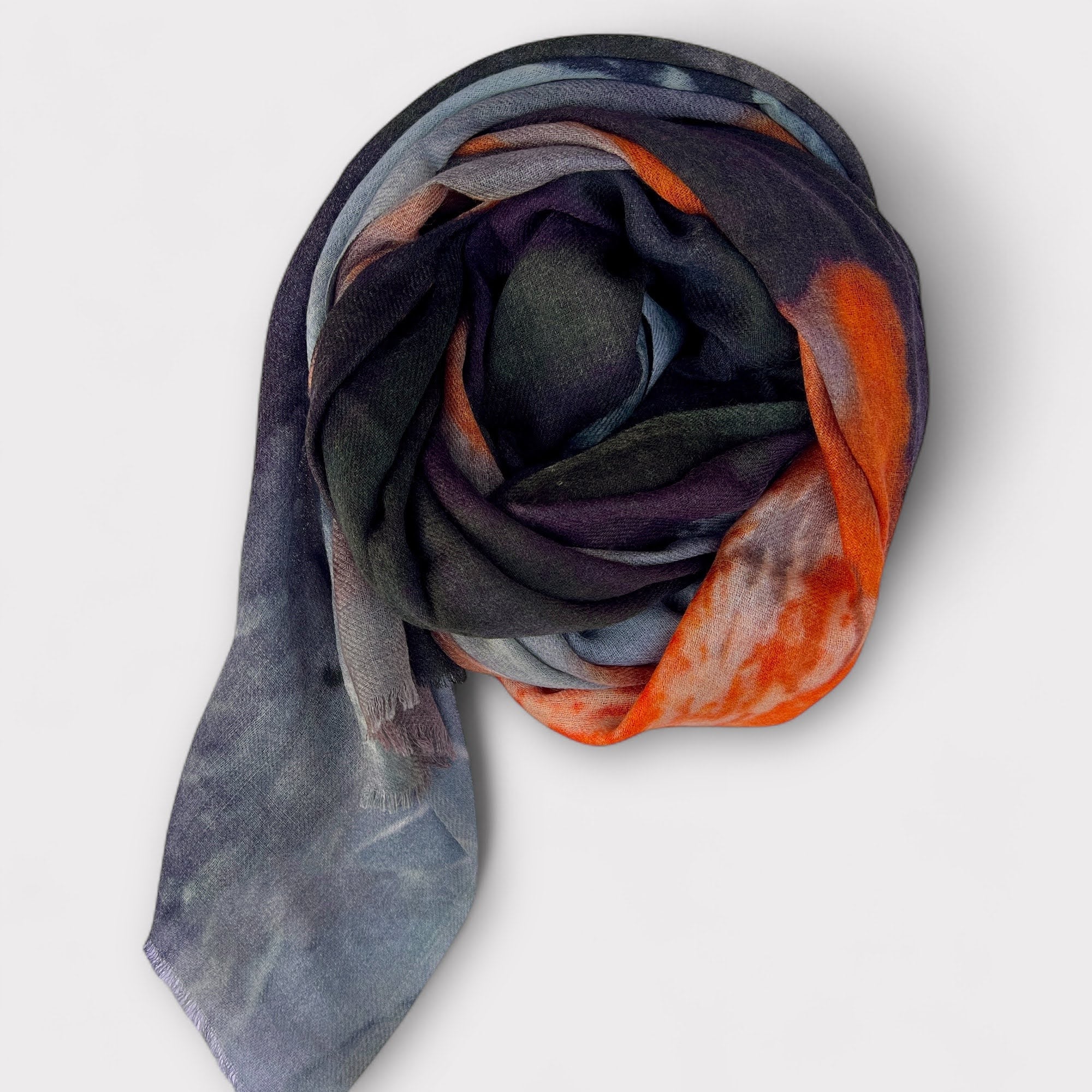 Sciarpa Sottile Unisex in Pura Lana Fantasia Arancio e Nero