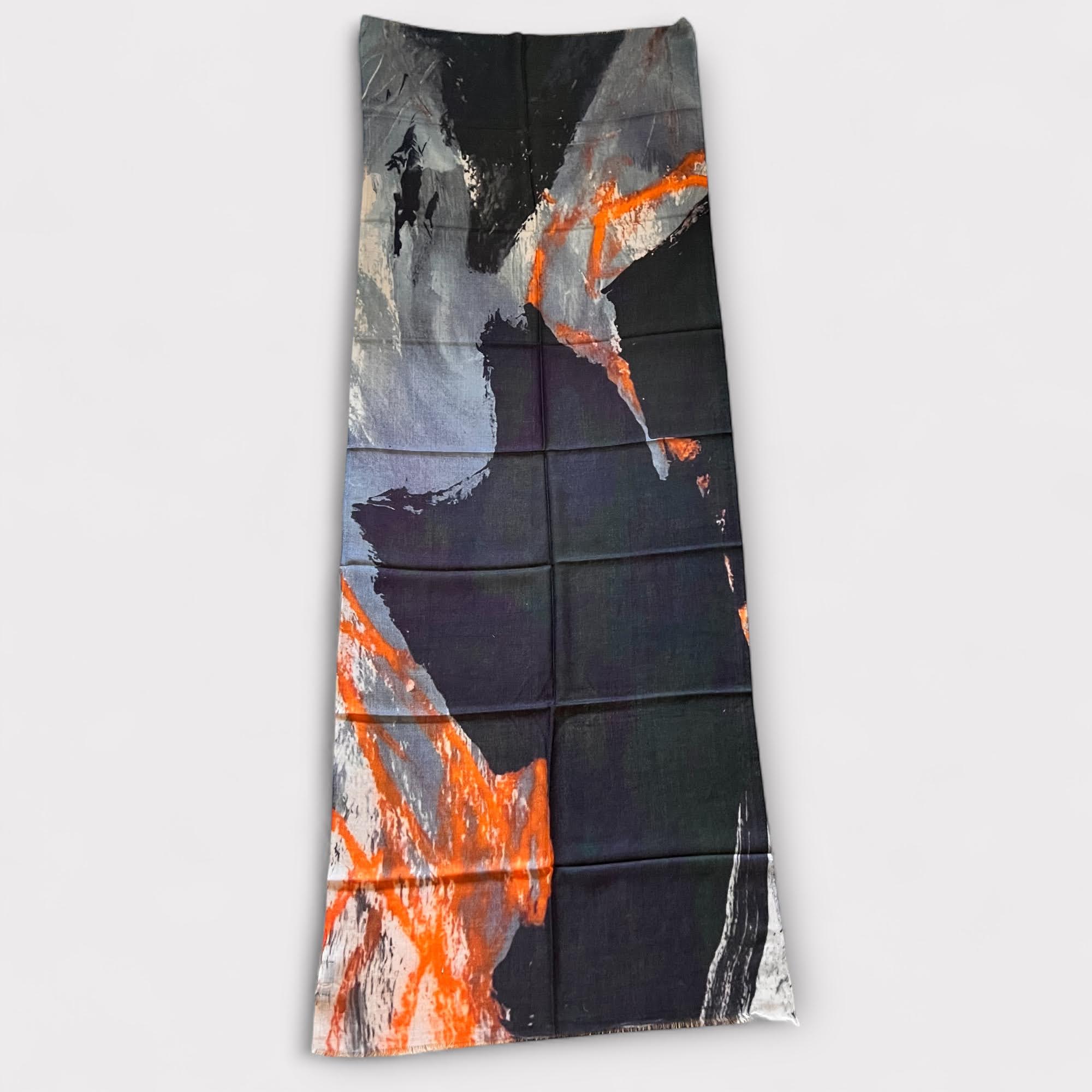 Sciarpa Sottile Unisex in Pura Lana Fantasia Arancio e Nero