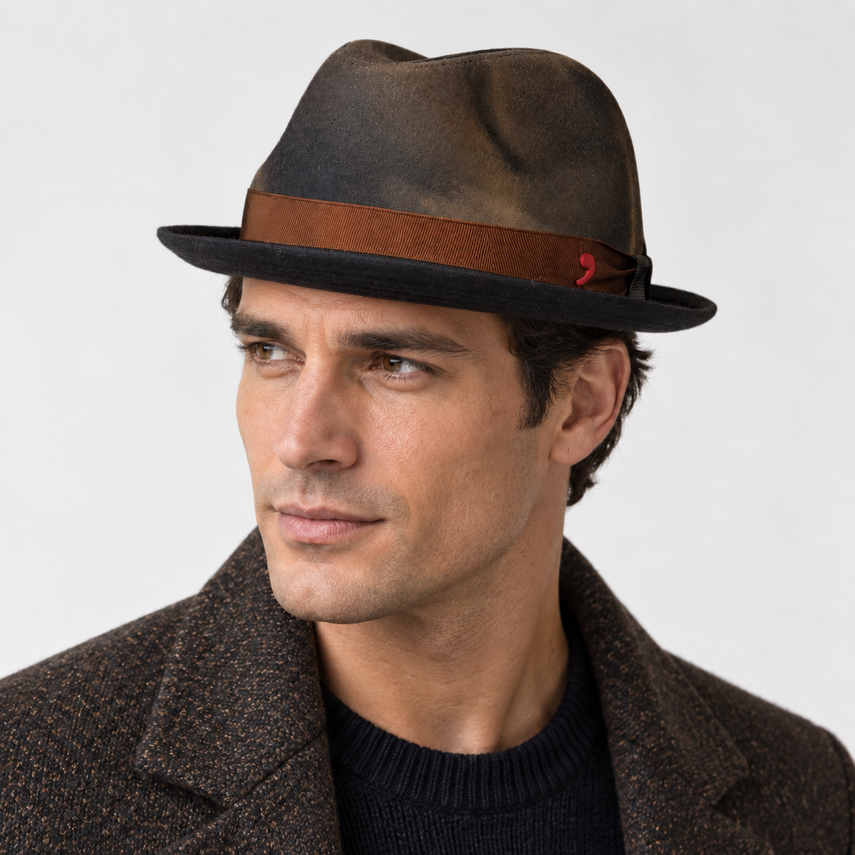 Cappello Trilby "J-Ax" In Tessuto Di Lana Nero Sfumato Alfonso D'Este
