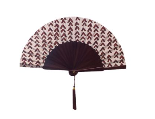 Ventaglio Da Borsetta Con Custodia In Seta E Legno Fantasia Diam. 33 cm