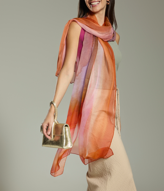 Sciarpa Leggera Estiva In Mussola di Pura Seta Di Gelso Multicolor Sfumato 80x200 cm - Cappelleria Bacca