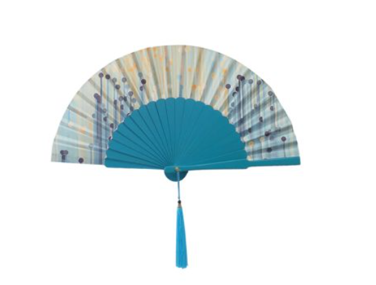 Ventaglio Da Borsetta Con Custodia In Seta E Legno Fantasia Diam. 33 cm