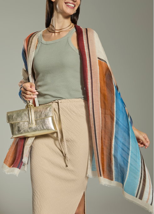 Sciarpa Unisex Estiva In Modal Lino e seta Righe verticali 70x200 cm - Cappelleria Bacca