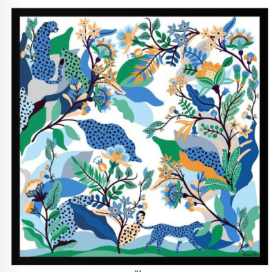 Foulard in Twill di Pura Seta Motivo Floreale e Animalier 70x70 cm - Cappelleria Bacca
