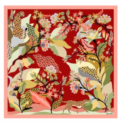 Foulard in Twill di Pura Seta Motivo Floreale e Animalier 70x70 cm - Cappelleria Bacca