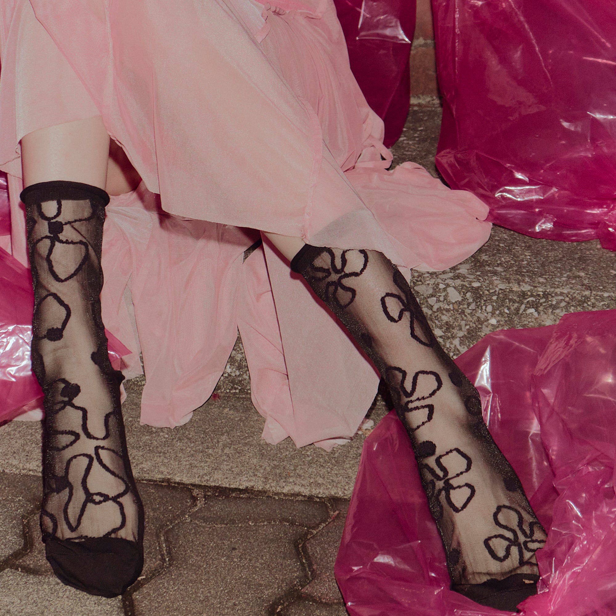 Calzini Da Donna Spaiati In Tulle E Cotone Black Fiorin