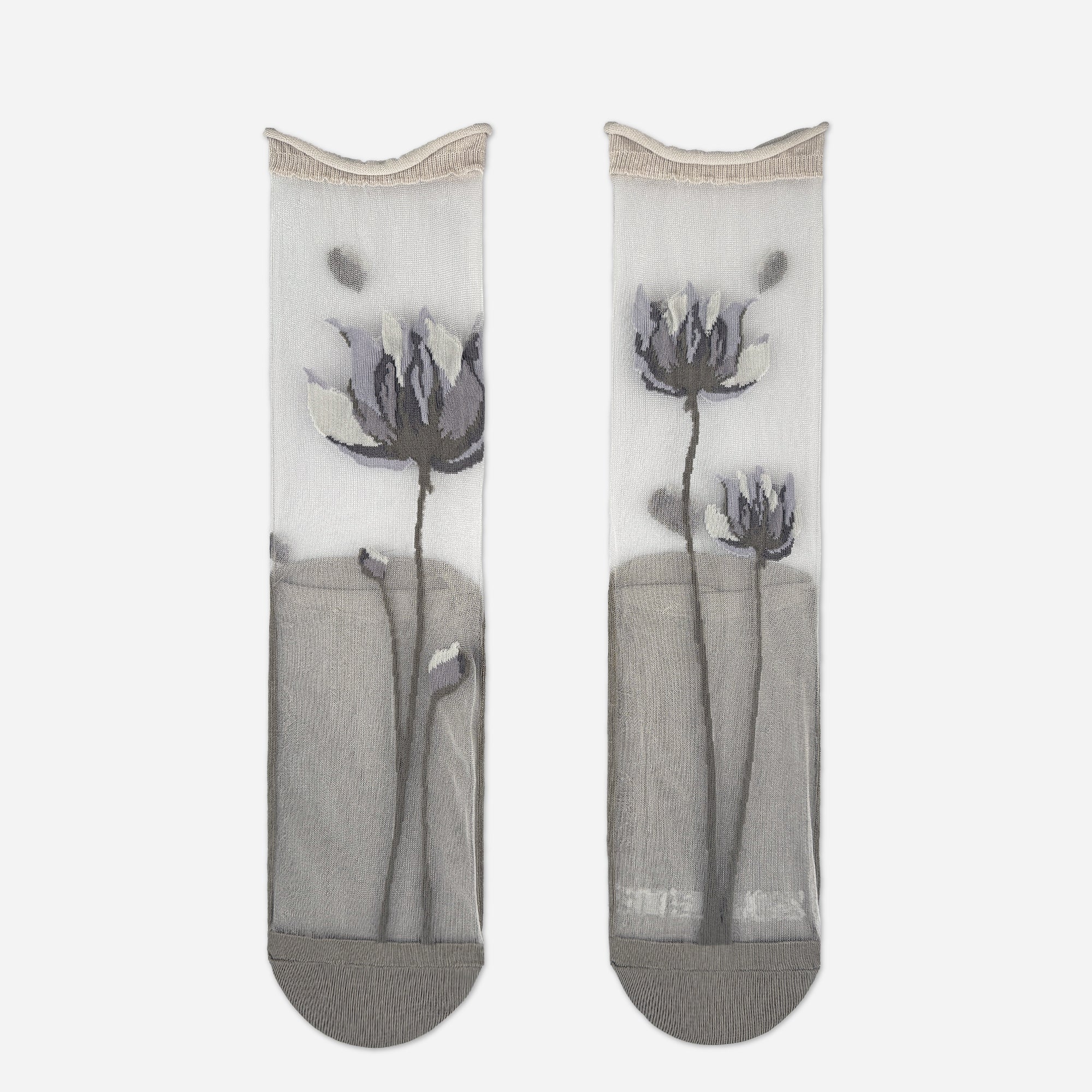 Calzini Da Donna Spaiati In Tulle e Cotone Grey Bloom
