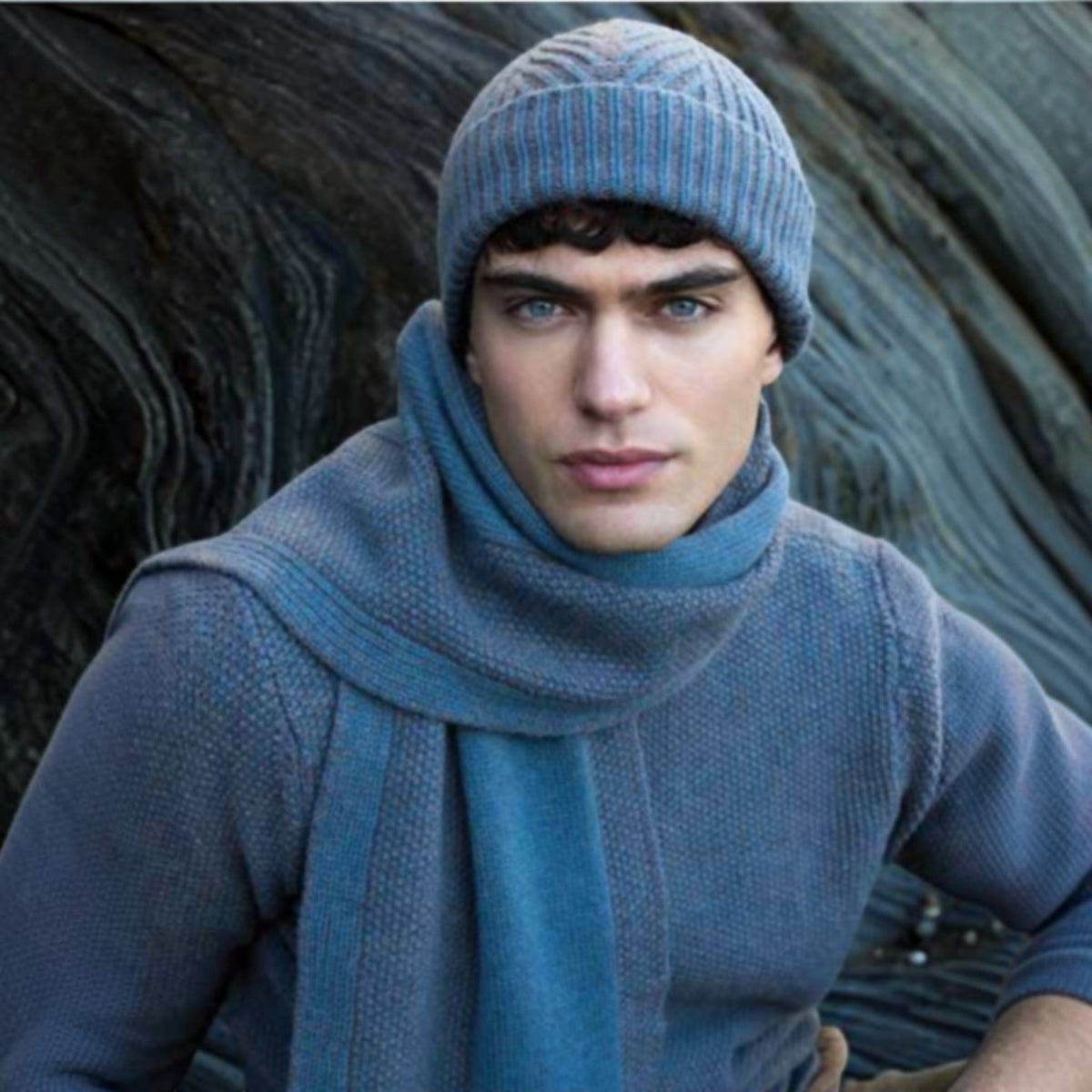 Berretto Con Risvolto In Pura Lana e Cashmere Aran Herringbone - Cappelleria Bacca