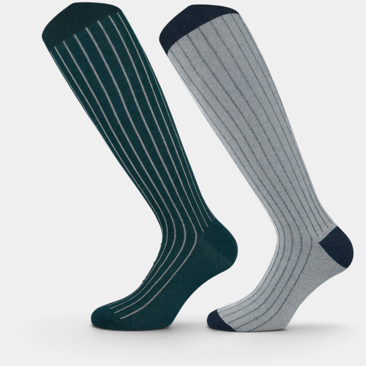 Calzini lunghi double face in cotone grigio e blu