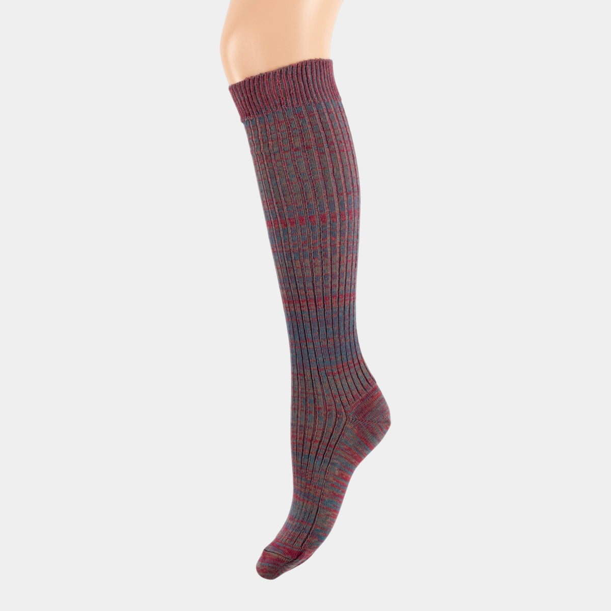Calzino lungo donna mélange bordeaux-blu cotone