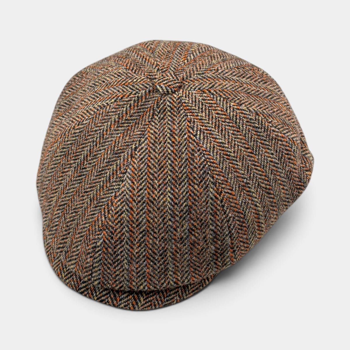 Coppola Irlandese 8 Spicchi In Tessuto 100% Lana Vergine Motivo Herringbone Marrone - Alfonso D'Este - Cappelleria Bacca