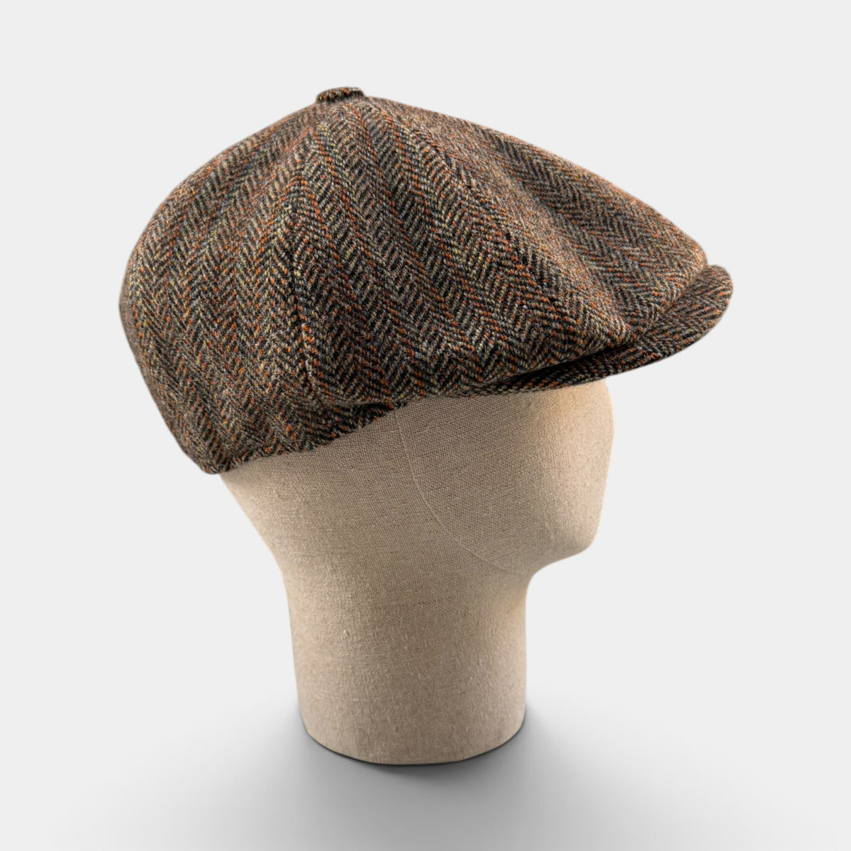 Coppola Irlandese 8 Spicchi In Tessuto 100% Lana Vergine Motivo Herringbone Marrone - Alfonso D'Este - Cappelleria Bacca