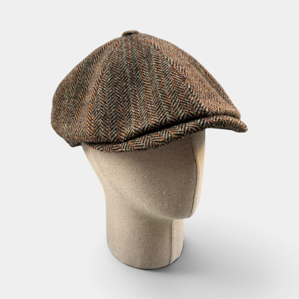 Coppola Irlandese 8 Spicchi In Tessuto 100% Lana Vergine Motivo Herringbone Marrone - Alfonso D'Este - Cappelleria Bacca