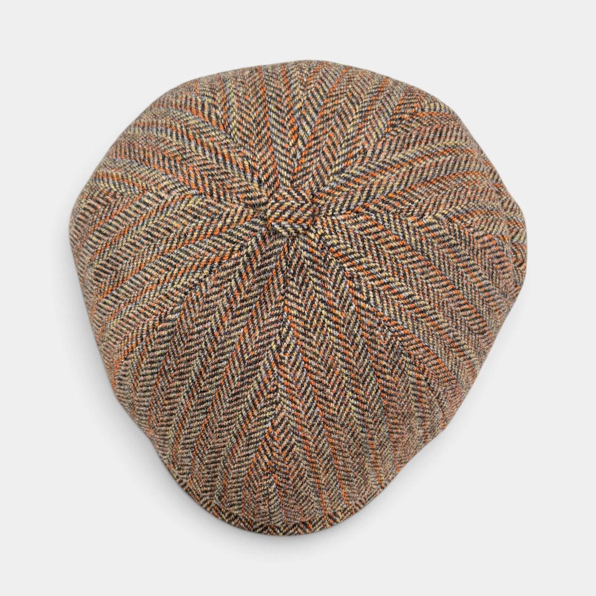 Coppola Irlandese 8 Spicchi In Tessuto 100% Lana Vergine Motivo Herringbone Marrone - Alfonso D'Este - Cappelleria Bacca