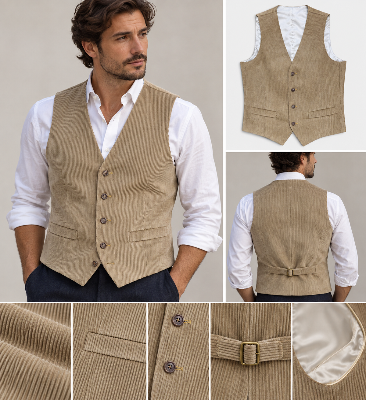 Gilet Uomo In Velluto Di Cotone Beige - Made in Italy