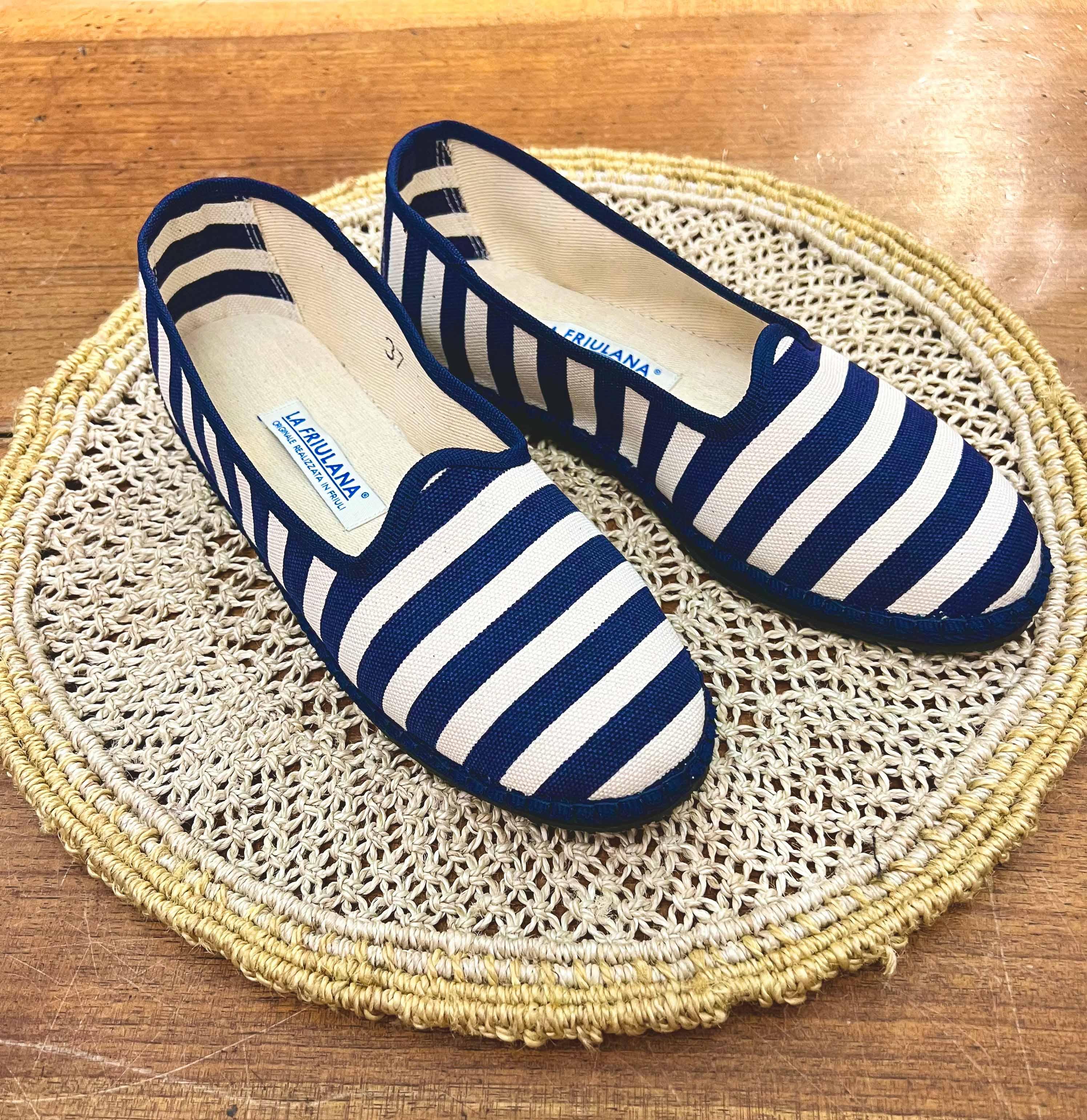 Friulane Originali In Cotone A Righe Blu – Calzature Fresche Da Donna - Cappelleria Bacca