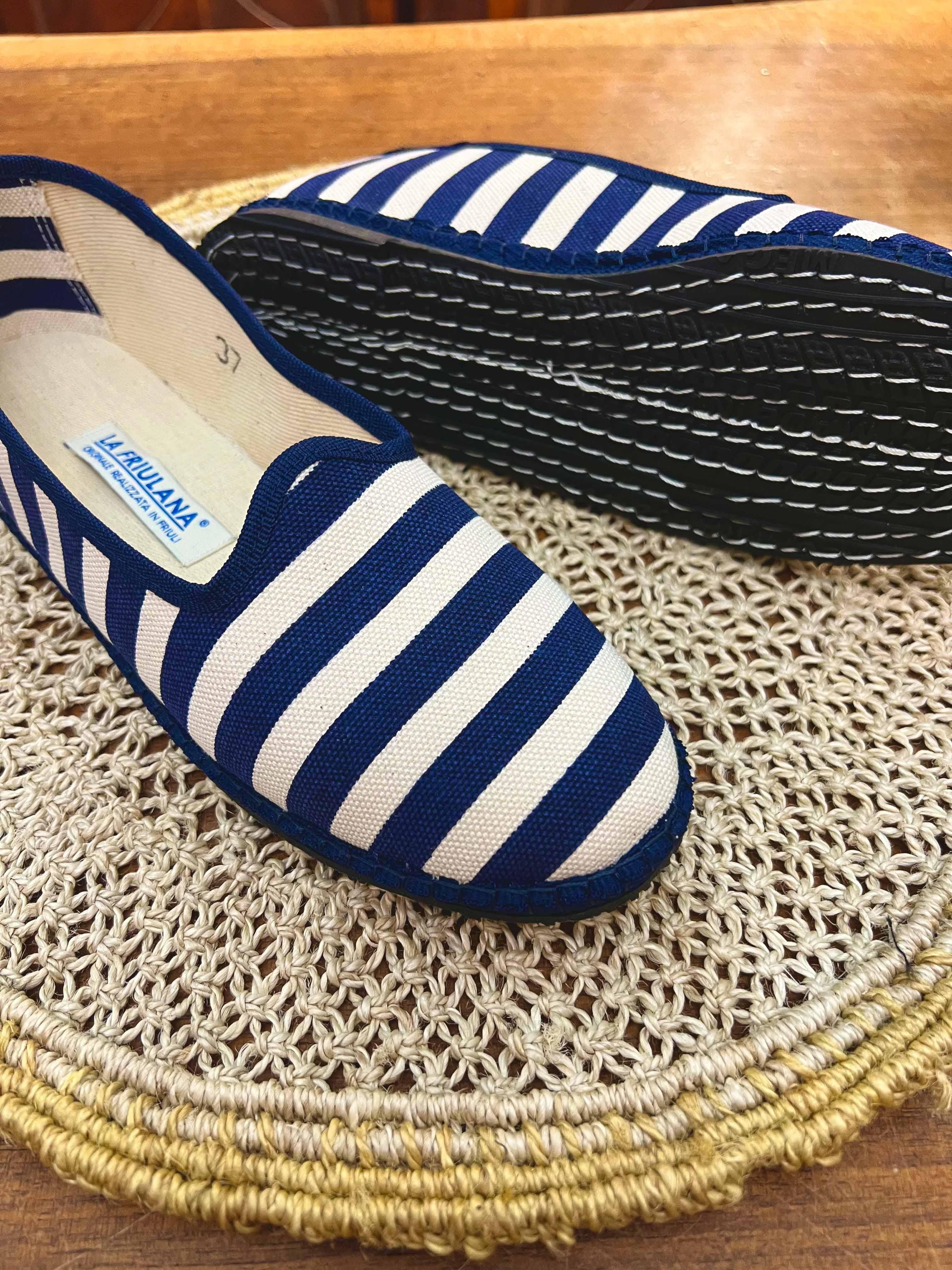 Friulane Originali In Cotone A Righe Blu – Calzature Fresche Da Donna - Cappelleria Bacca
