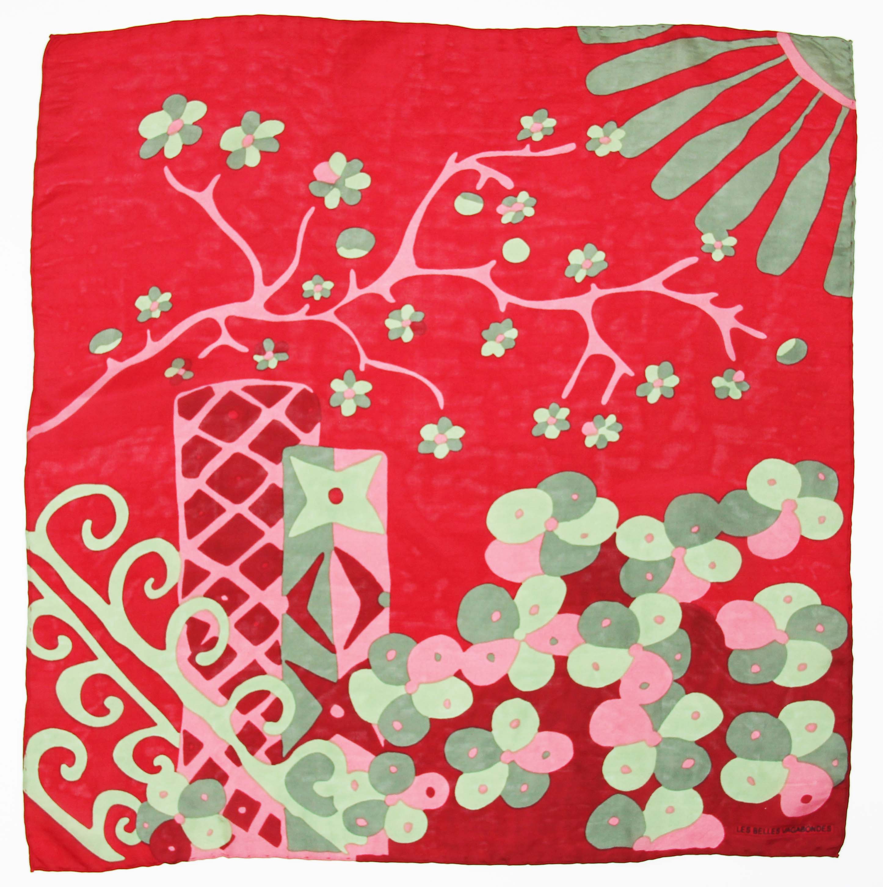 Foulard in Pura Seta 50x50 cm Sakura In Scatola Vintage