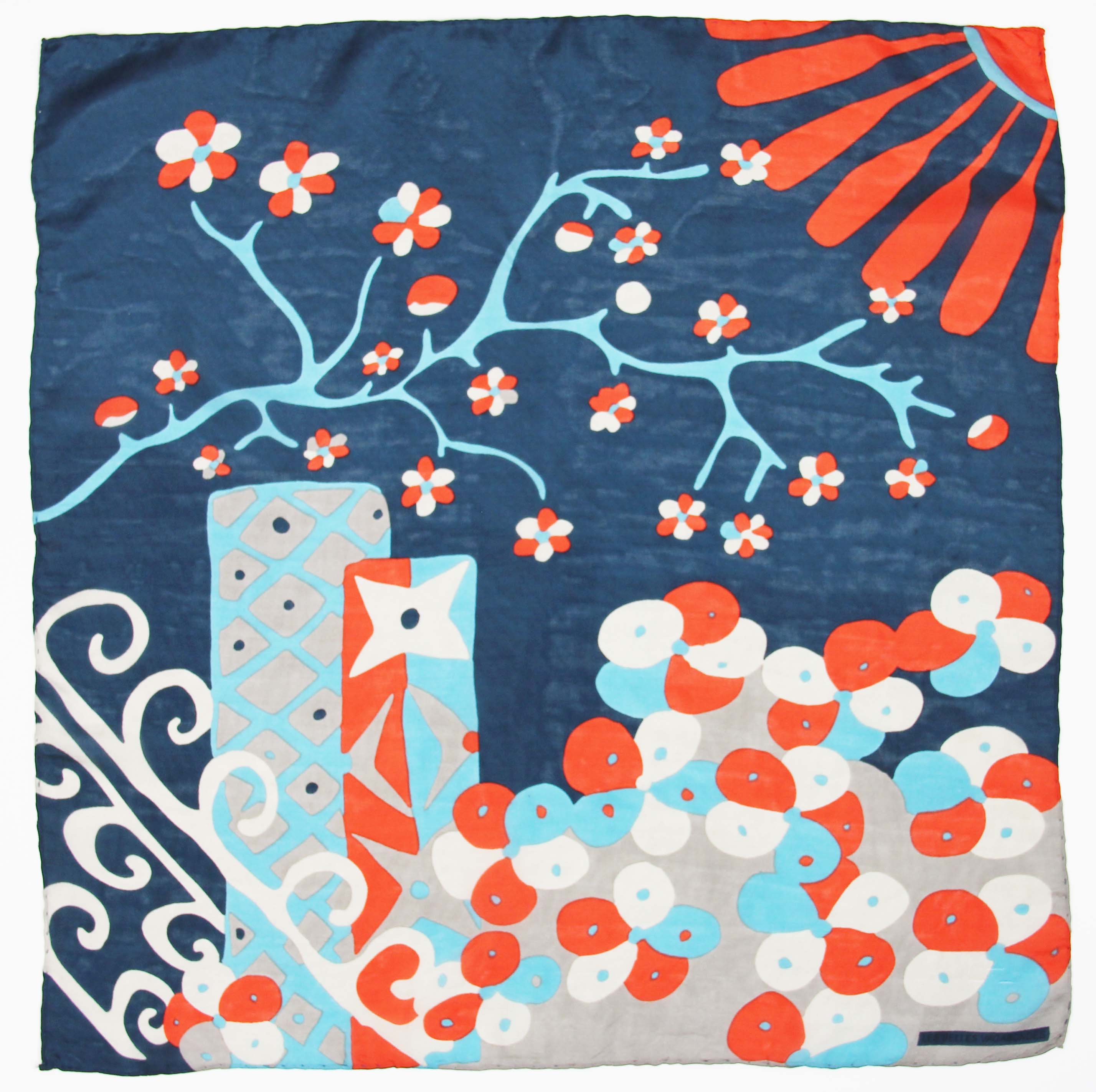 Foulard in Pura Seta 50x50 cm Sakura In Scatola Vintage