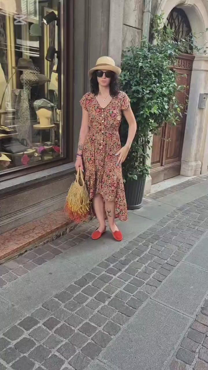 Vestito lungho seta mix Ocra e Rosso