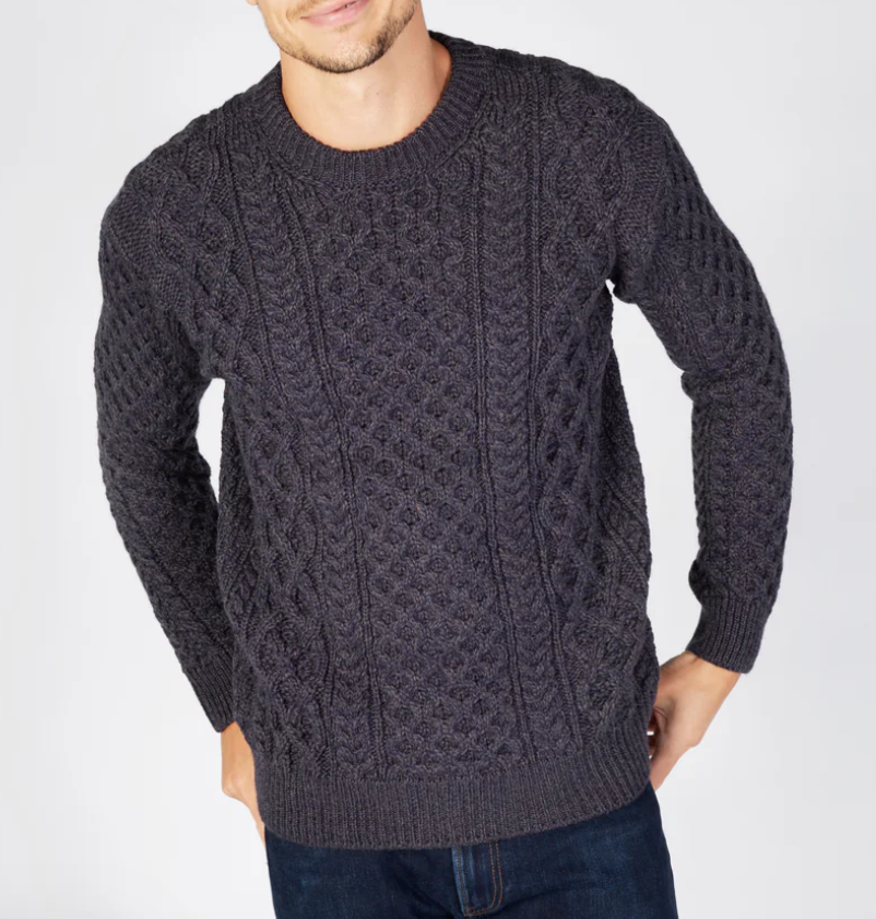 Maglione Unisex Girocollo Aran Honeycomb Pura Lana - Cappelleria Bacca