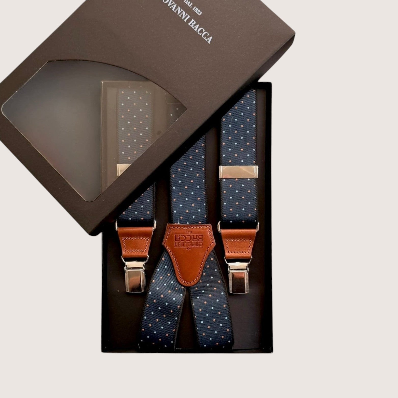 Bretelle A  X Larghe Elastiche Con Terminali In Pelle Fantasia Puntino