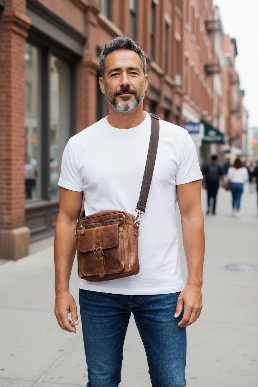 Borsa Uomo in Pelle color Cognac Avirex - Cappelleria Bacca