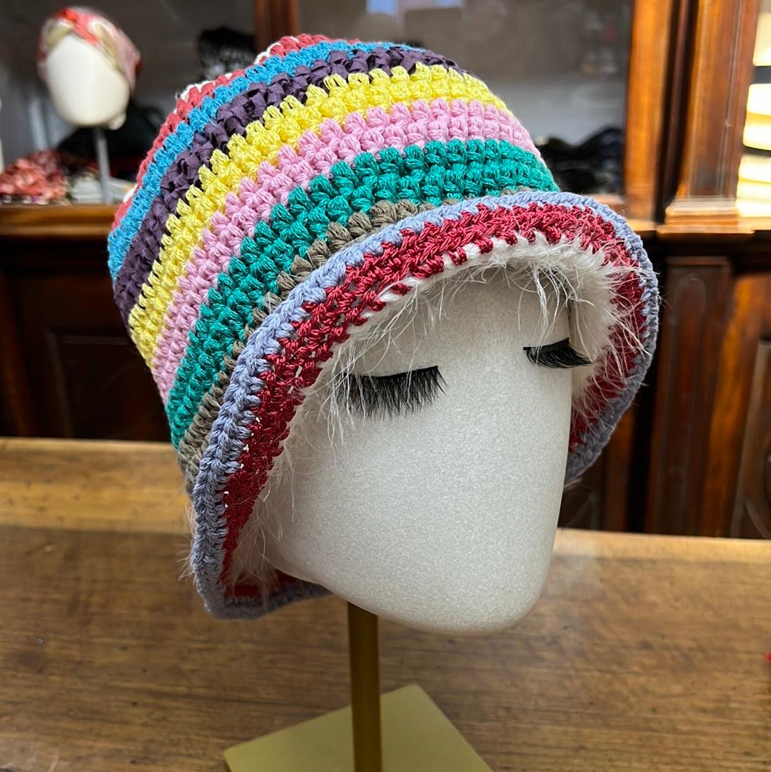 Cappello Uncinetto a Righe Colorate Bucket  Donna - Cappelleria Bacca
